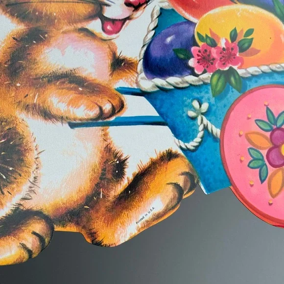 Vintage Easter Bunny Chick Egg Basket Die Cut USA Made Holiday Wall Ephemera - Picture 4 of 15